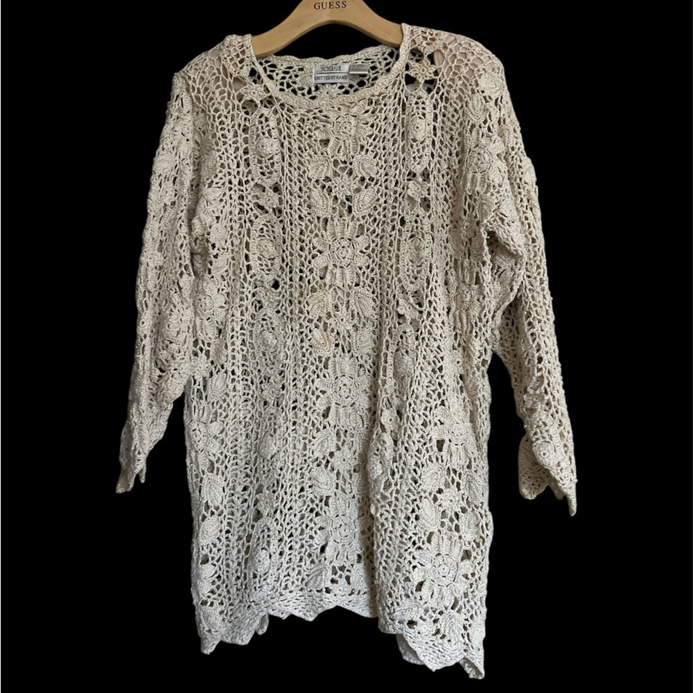 Cream Crochet Knit Sweater